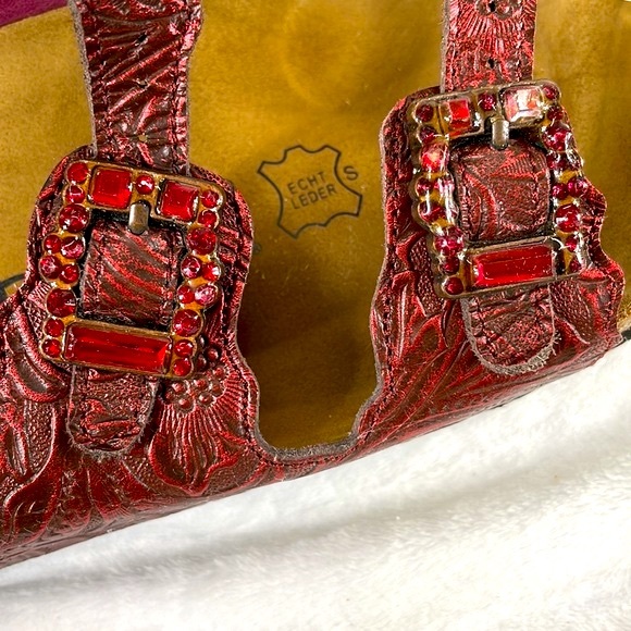 Betula by Birkenstock Brick Red/ Black Leather Jeweled Sandal Women US 10 EUR 41 - Picture 12 of 14